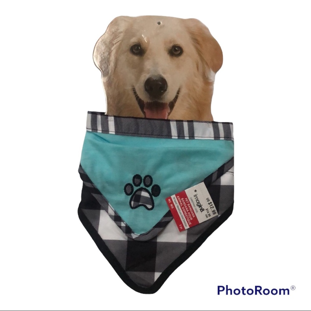 Set of 2 Dog Pet Neck Scarves Bandanas Blue & Black Plaid Medium/Large N…‎